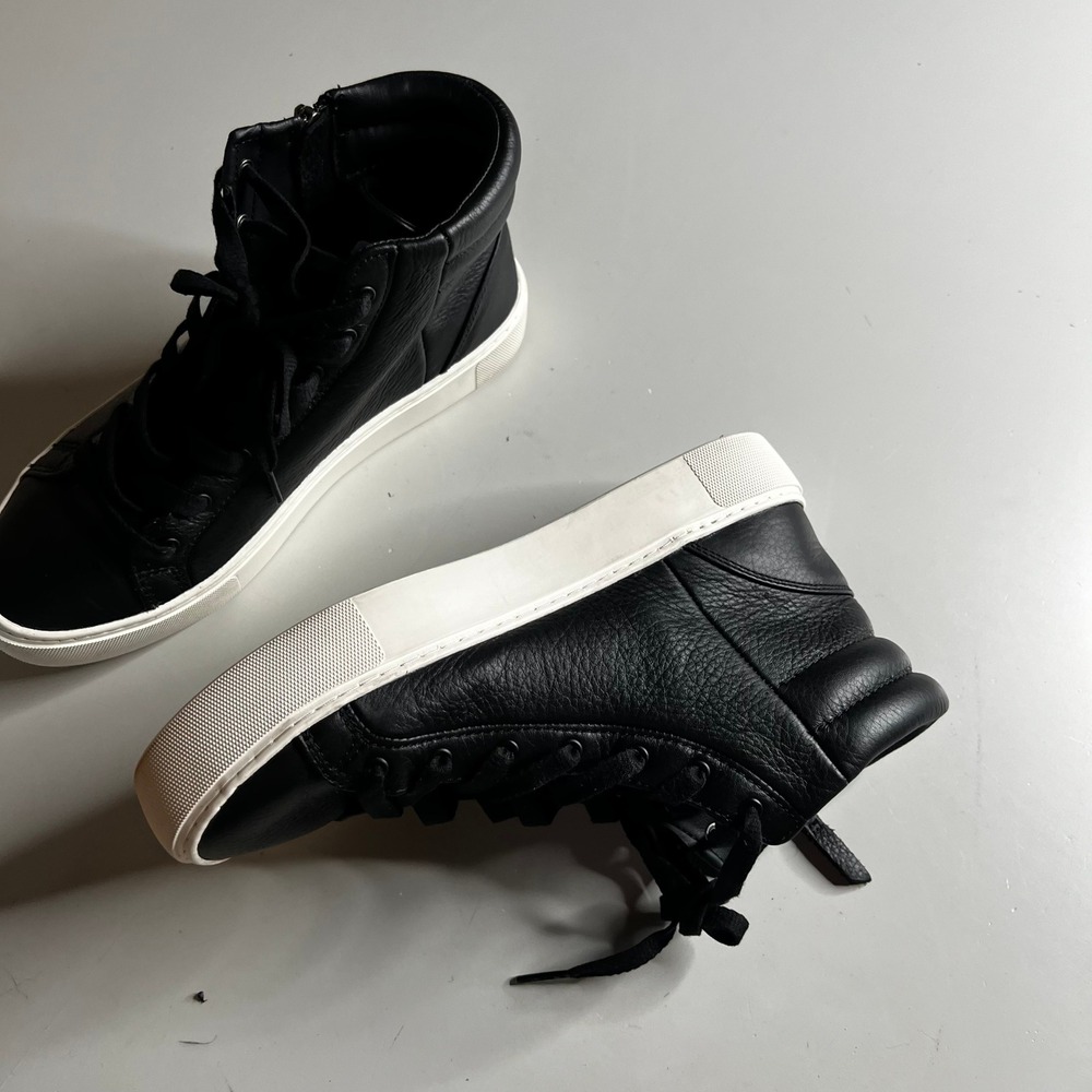 UGG Olive High Top Sneakers Black Leather Side Zip Platform 1104068 Womens 8 - Picture 6 of 10